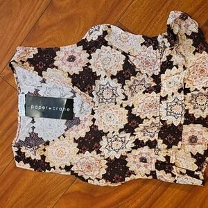 Paper Crane V-Neck Abstract Floral Sleeveless Cropped Top Sz XS NWT